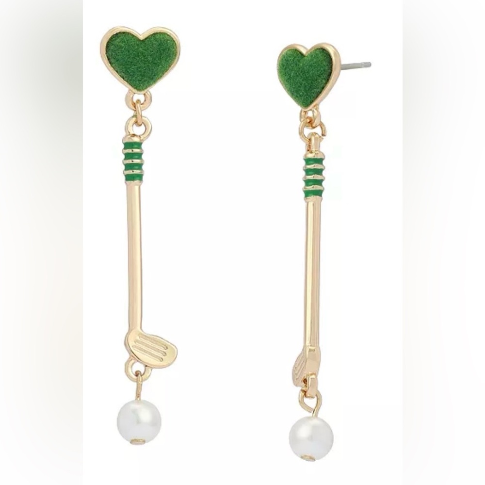 Betsey Johnson Faux Mother of Pearl Stone Golf Club Drop Earrings